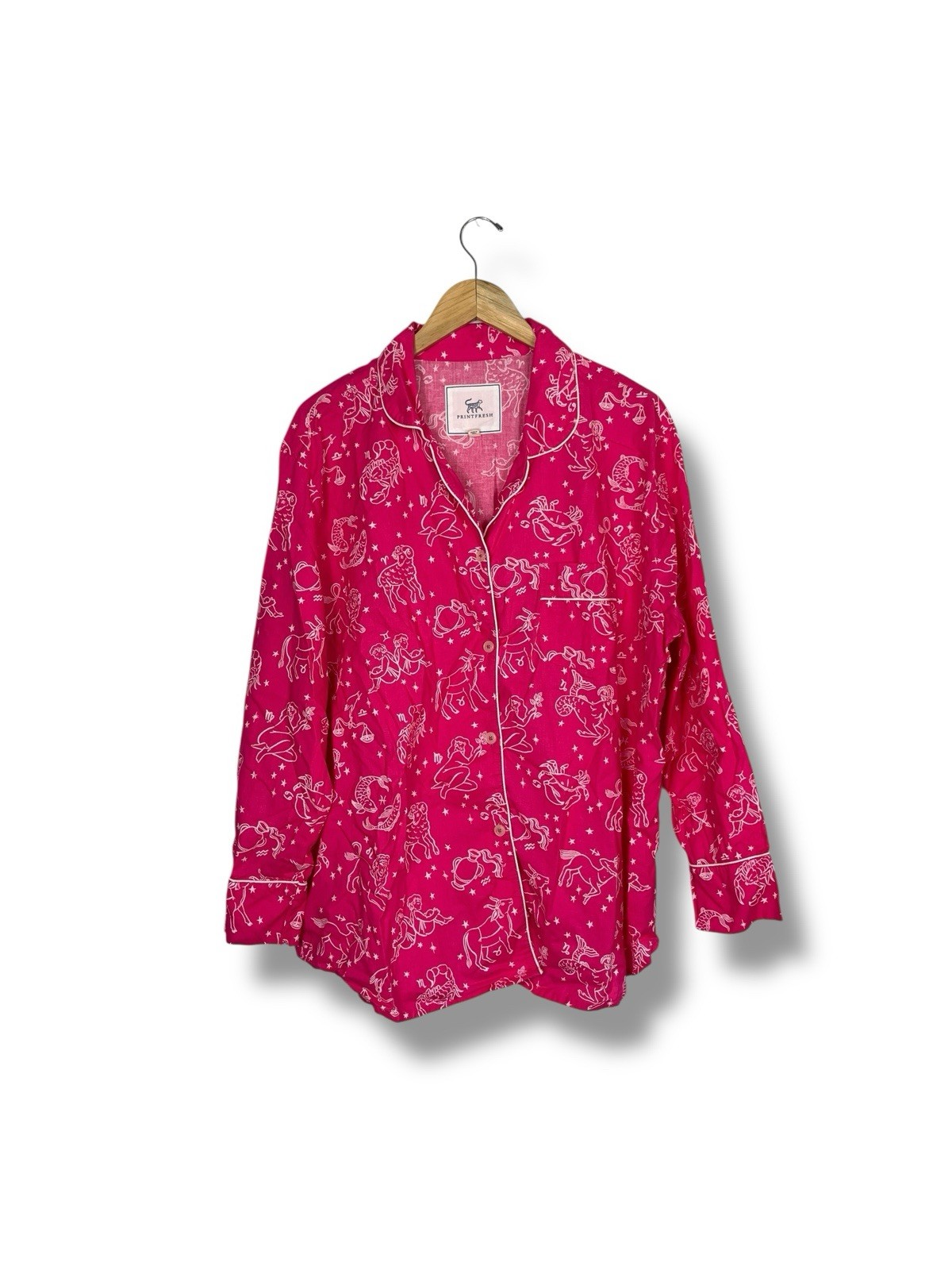 Anthropologie Printfresh Daily Horoscope LS Sleep Top Electric Pink XL Organic
