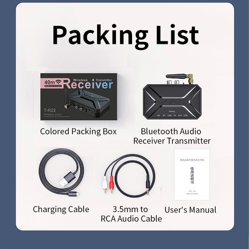 Black Bluetooth 5.1 Audio Transmitter&Receiver 2 in1 Adapter RCA/AUX - Afbeelding 22 van 22