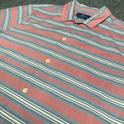 Vineyard Vines Shirt Mens M Pink Blue White Stripe Cabana Button Up Short Sleeve