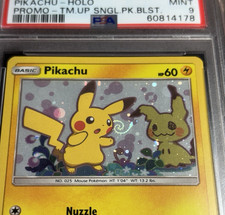 Pikachu SM162 Promo Holo Pokemon Team Up Mew Tail HD SWIRL PSA 9 Mint Galaxy