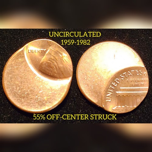 "55% OFF-CENTER STRUCK" UNC 1959-82 LINCOLN MEMORIAL CENT FEHLER 3,1 GRAMM SCHÖNHEIT - Bild 1 von 5