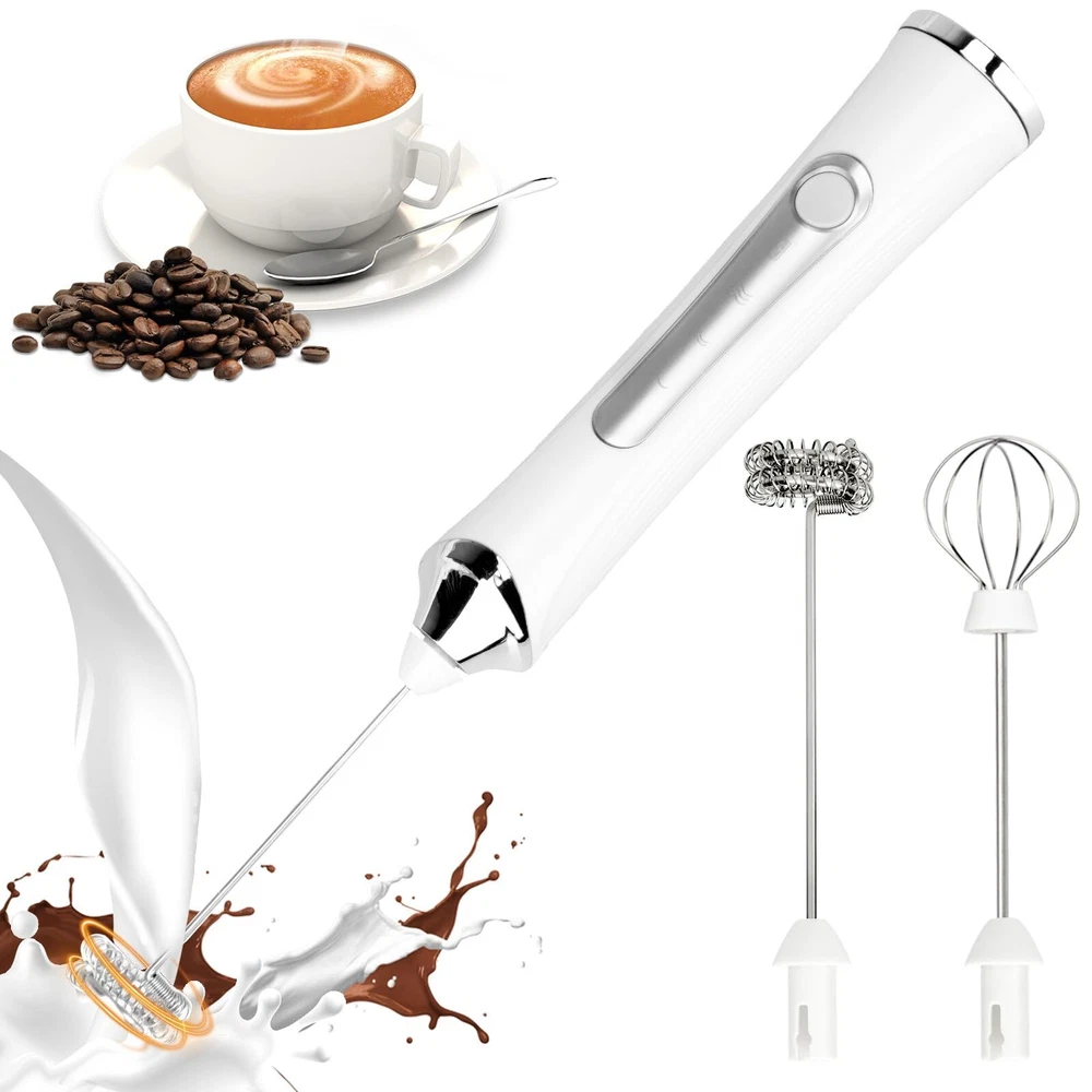 Milk Frother USB-C Rechargeable Handheld Frother Wand with 2 304 Stainless Wh...