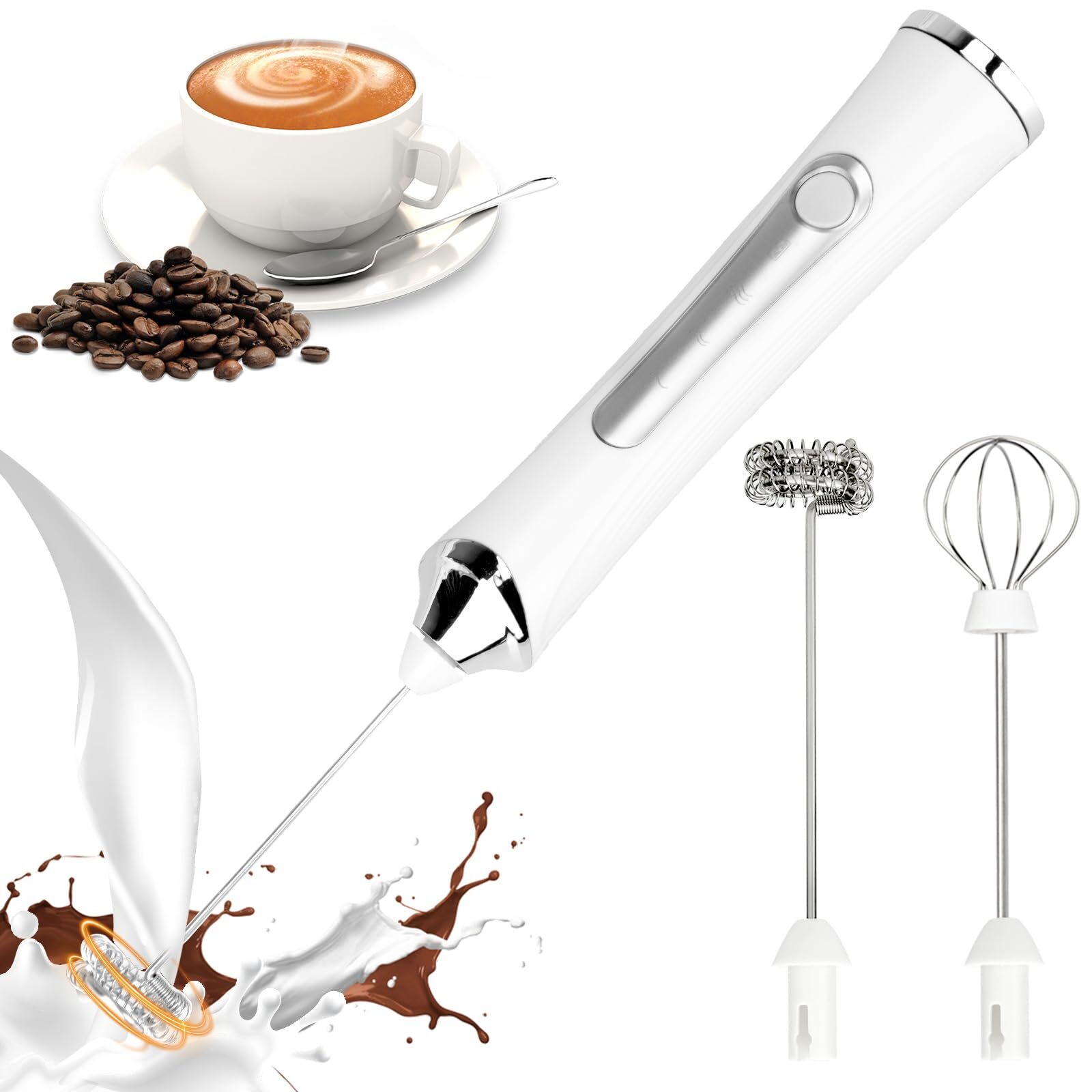 Milk Frother USB-C Rechargeable Handheld Frother Wand with 2 304 Stainless Wh...-image