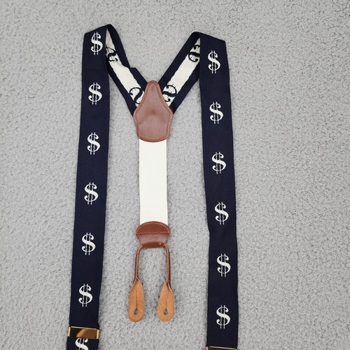 Trafalgar Navy Blue Suspenders With White Dollar Signs - Picture 2 of 15