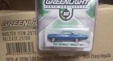 Greenlight 1968 CHEVY IMPALA SS Blue 1968 w/RR REAL RUBBER Tenth Anniversary