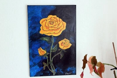 Bild gelbe Rose 40 x 60 cm gemalt Acrylbild Einzelstück Wandbild Blumenbild  - Bild 1 von 4