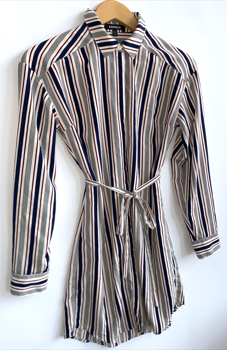 express striped shirt dress Express Dress Womens XS Blue Vertical Stripe Shirt Dress Office Career Casual