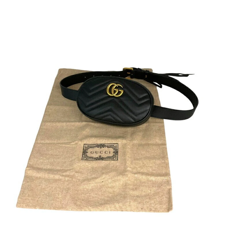 SAC CEINTURE AUTHENTIQUE GUCCI GG MARMONT 476434 CUIR NOIR OR GP FEMMES F/S
