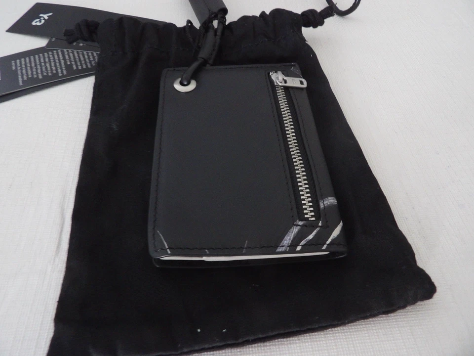Nuevo con etiquetas Auténtico ADIDAS Y-3 Cuero Negro/Blanco Tarjetero/Cartera Cuero Cordón Foto 4 de 4