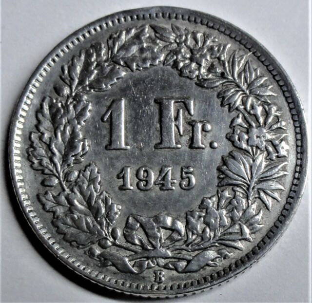 Helvetia / Schweiz - 1 Franken 1945 B Silber - vorzüglich / xf mit Kapsel
