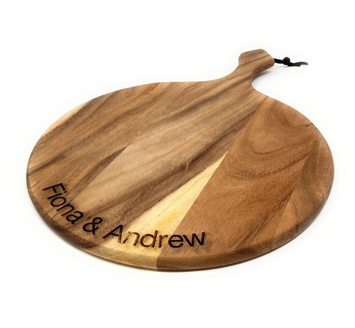 Personalised T & G Large Round Wooden Handled Acacia Chopping Pizza Board - Picture 2 of 5