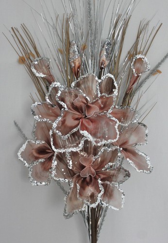 HANDGEMACHTES KÜNSTLICHES 95cm GESTECK, SEIDE BEIGE SILBER G/BLUMEN, MIXGRÄSER - Bild 4 von 5