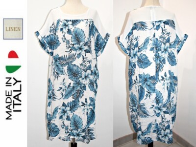 Lungo L'Arno Linen Flower Print Hi-Low Dress w/ Contrast Shoulder Detail sz  1X | eBay