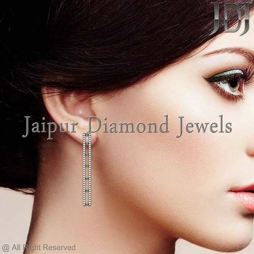 Exclusive Pave Diamond 925 Sterling Silver Ladder Style Stud Earrings Jewelry - Picture 2 of 3
