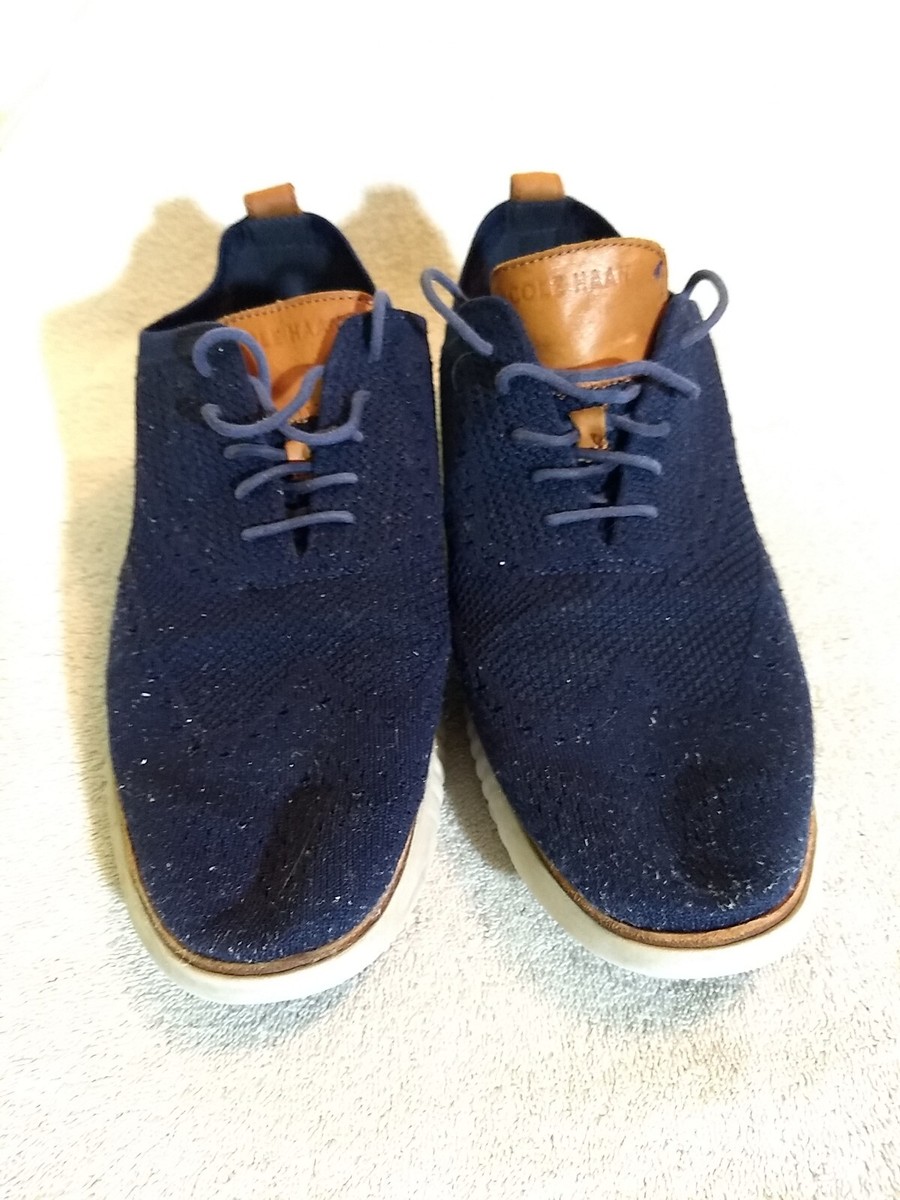 Cole Haan Mens ZeroGrand Navy Knit Wingtip Oxford Shoes  display picture 1