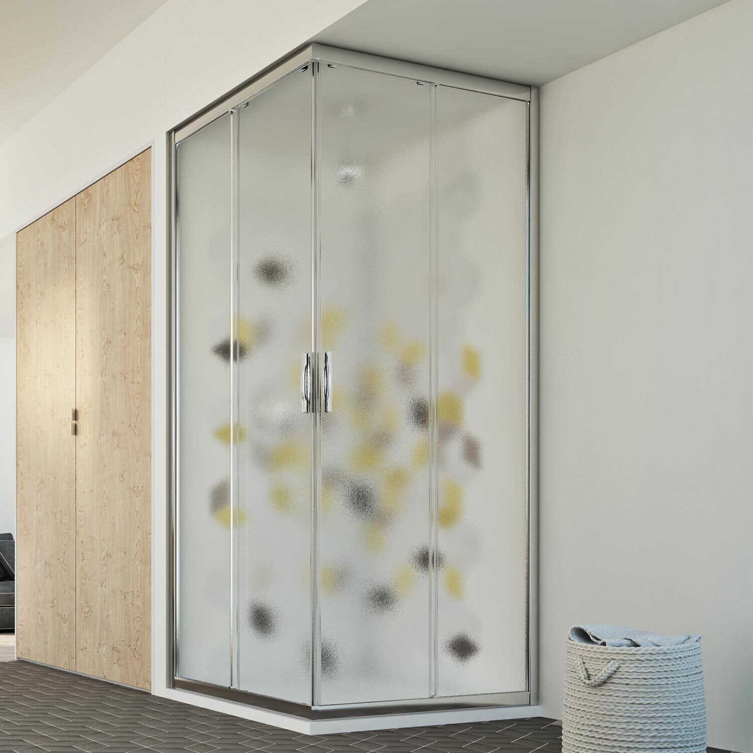 BOX CABINA DOCCIA VETRO SCORREVOLE STAMPATO 120x120 QUADRATO ANGOLARE CRISTALLO