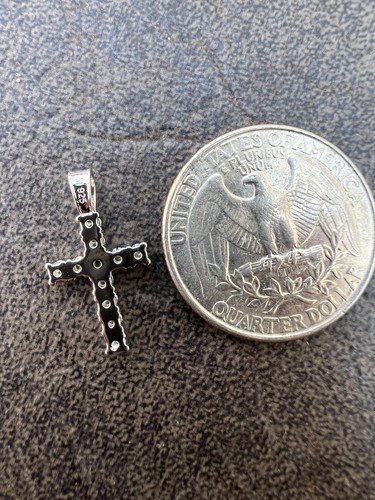 Black MOISSANITE Real 925 Silver Iced Cross Pendant Passes Tester GRA - Picture 9 of 10