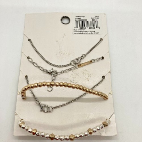 Urbanology Bracelet Set 5 Layering Bracelets Silver Gold Tones Stretch Clasp New - Picture 4 of 6