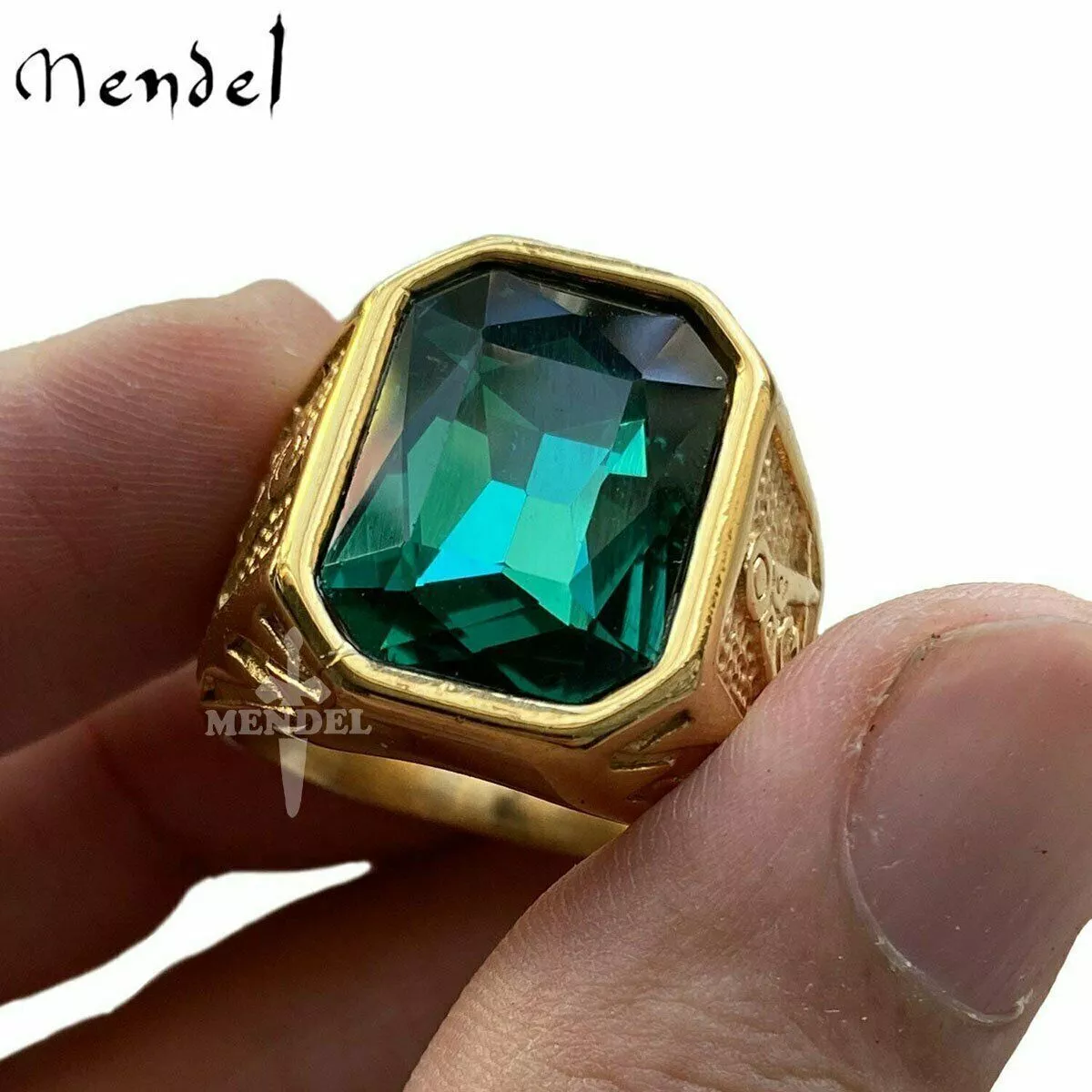 Vintage 10k Yellow Gold Created Green Stone Ring with Rose Gold Accents  Size 6