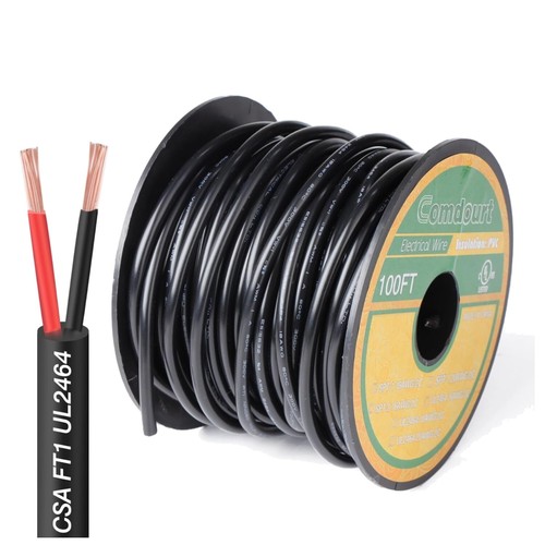 SPT-2 100FT 18/2 Electrical Wire | 18 Gauge 2-Conductor Lighting Copper Wire | Flexible Extension Cord For LED Strips, Garden Lights, Speakers & Low-Voltage Outdoor Use