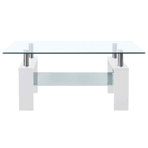 vidaXL Coffee Table White and Transparent 95x55x40 cm Tempered Glass HEE - Picture 2 of 6