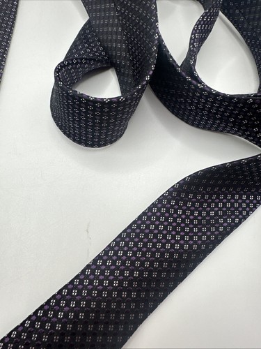 Pronto Uomo Men’s All Silk Necktie Purple Black White - Picture 10 of 16