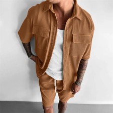 Mens Tracksuit 2-Piece Set Short Sleeve T Shirt Shorts Sweatsuit Outfit Set