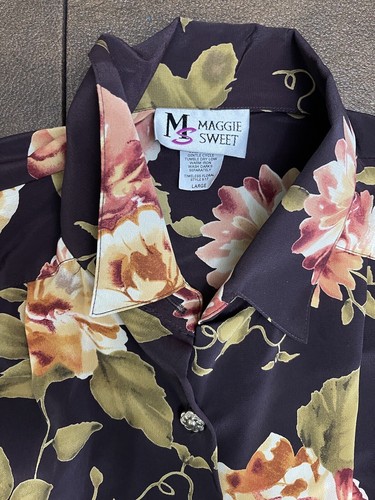 Maggie Sweet Women Top Size Large Oversized Brown Floral Long Sleeve Blouse VTG - Picture 6 of 13