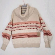 FRYE and CO. Beige Cowl Neck Turtleneck Sweater NWOT Women's L Southwestern 