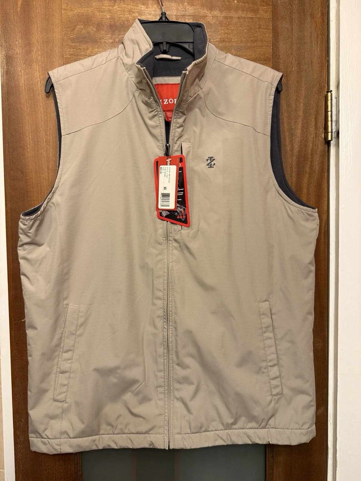 Izod Fleece Lined Vest Mens XL /XG Tan/Grey w/ Pockets