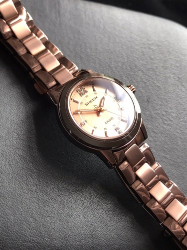 Ladies Genuine Casio Sheen Designer Watch copper bronze crystal SHE-4512BR-9AU - Picture 12 of 16