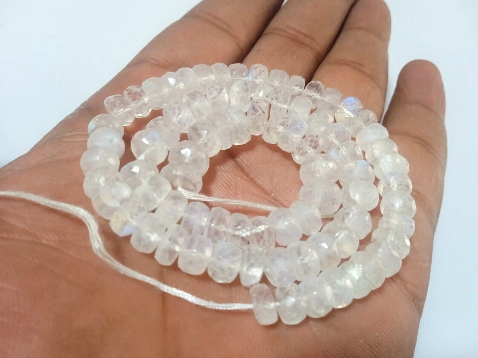 PIEDRA LUNAR ARCO IRIS RONDELLE NATURAL 6-7 MM CUENTAS DE PIEDRAS PRECIOSAS SUELTAS FACETADAS 10" PULGADAS Foto 4 de 4