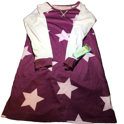 NWT Cat & Jack Long Sleeve Maroon with Purple Stars Night Shirt Size L 10/12 - Picture 2 of 2
