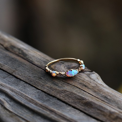Vintage White Fire Opal 18K Gold Plated Retro Lace Dainty Thin Band Open Ring - Picture 2 of 6