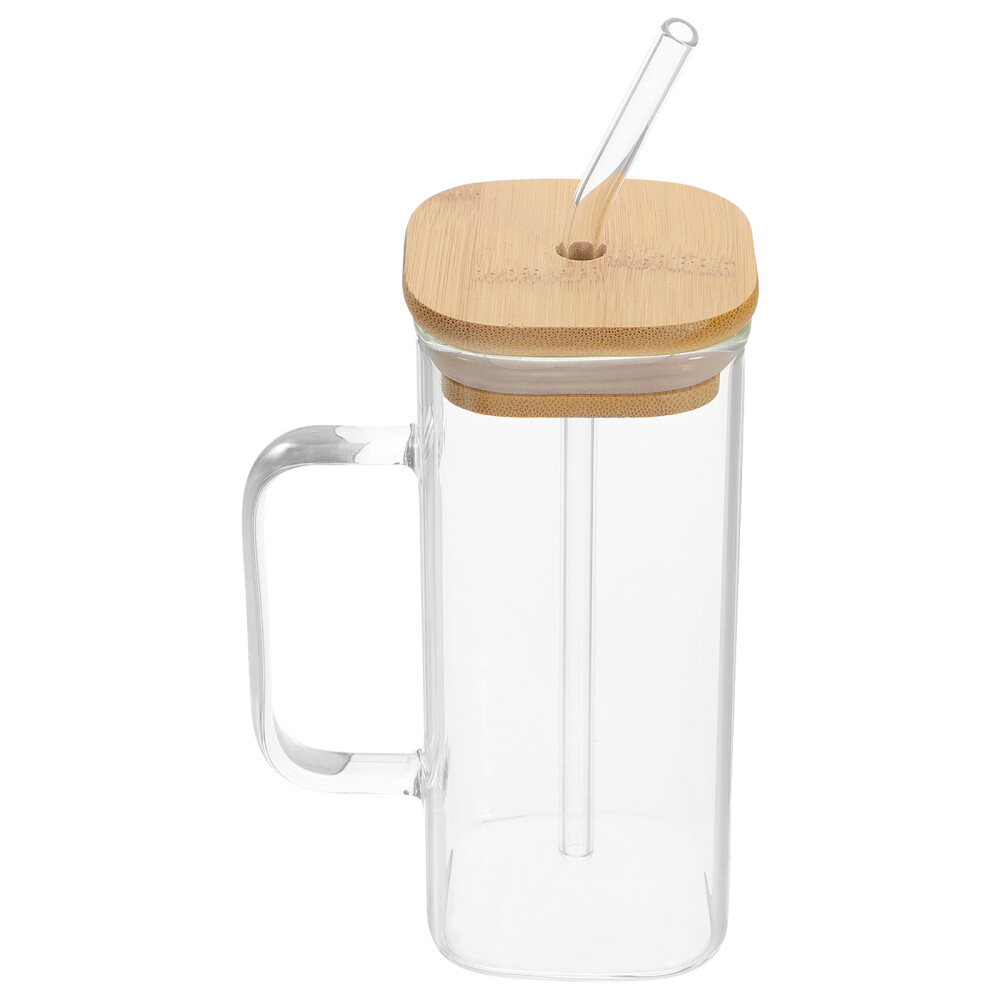Slim Bottle Jar Glass Drinking Cup Straw Water Practical Travel