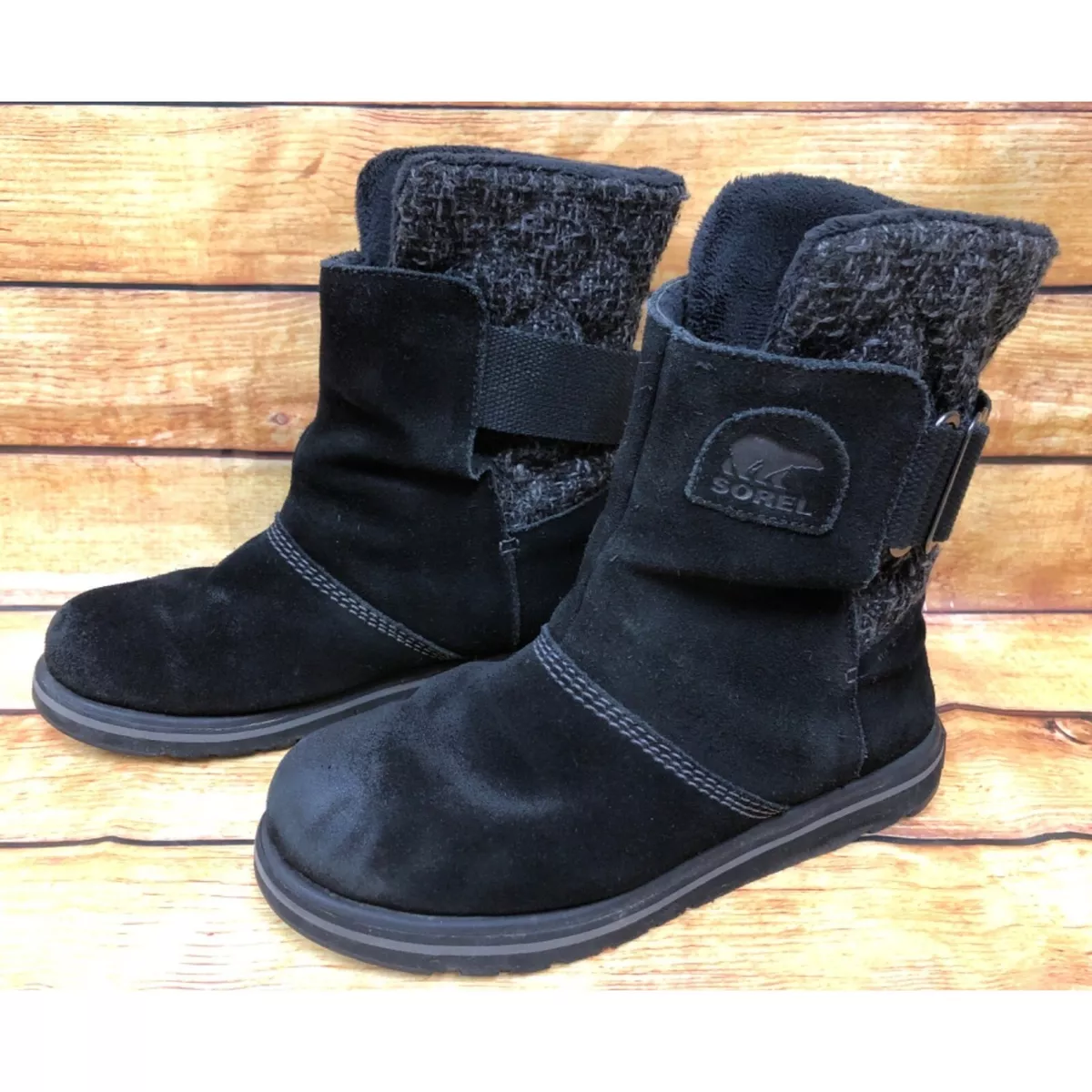 SOREL NEWBIE Black Suede Waterproof Short Winter Boots Womens 7