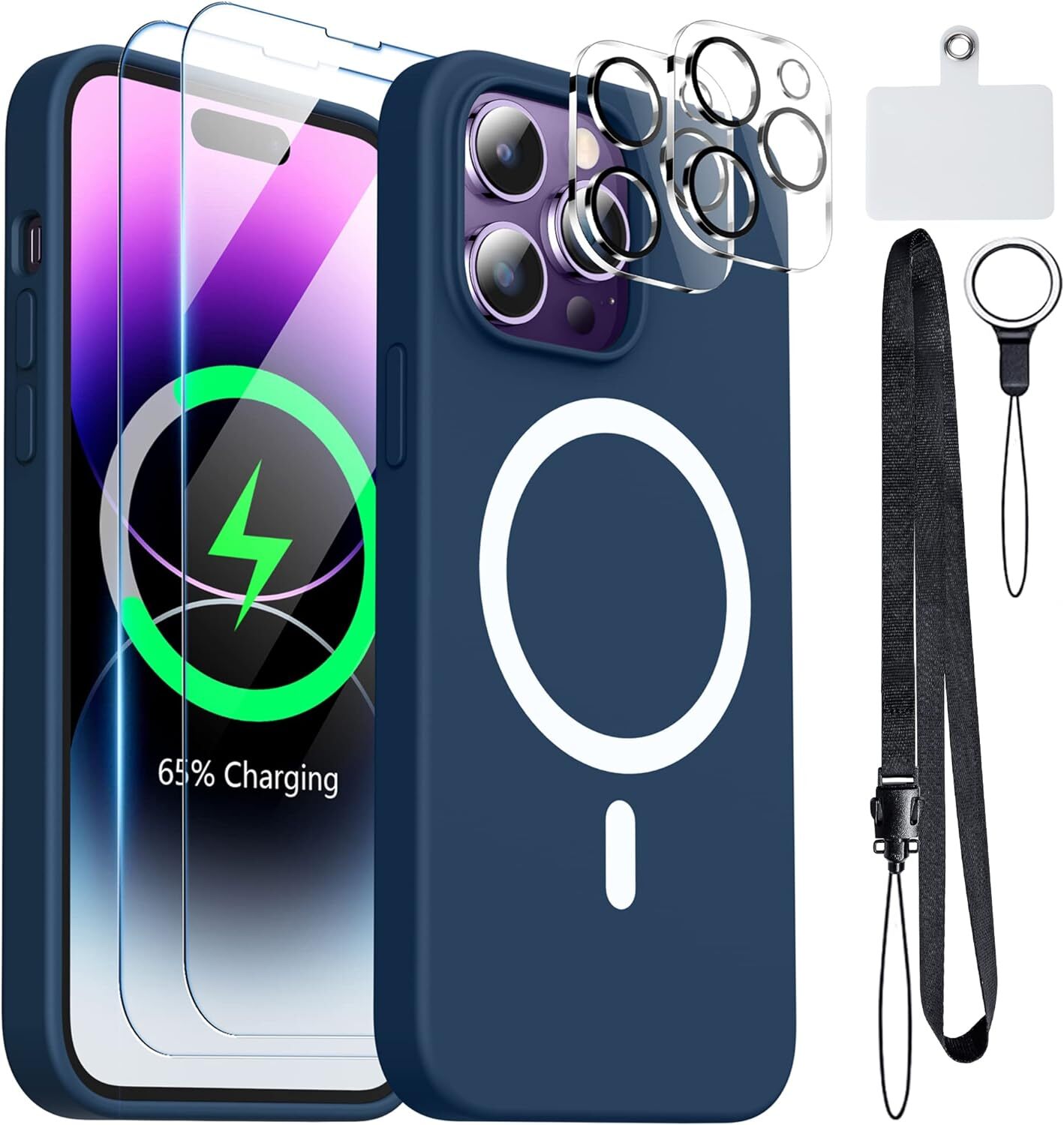 Magnetic Silicone for iPhone 14 Pro Case,[Compatible with Magsafe][2X Glass Scre