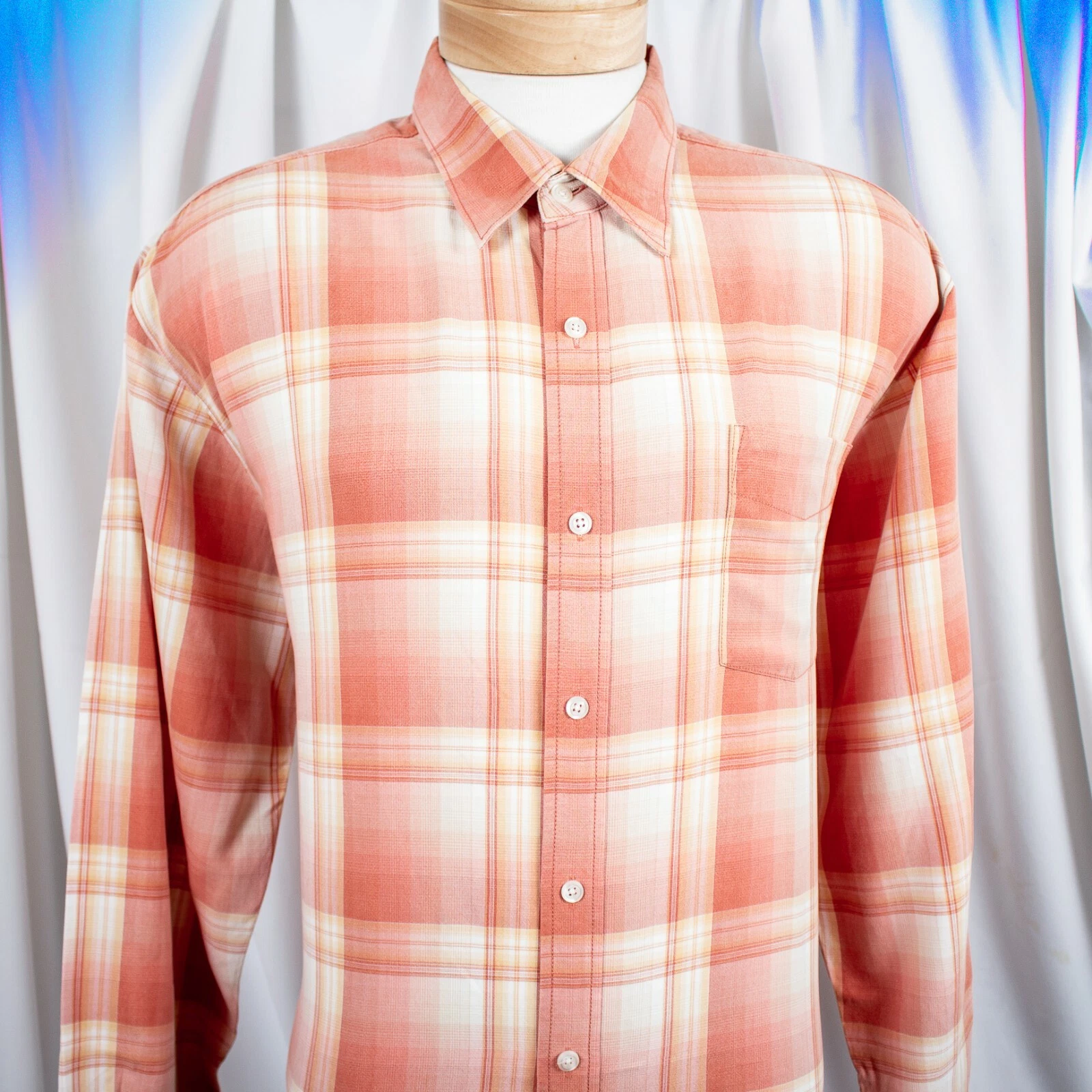 TOMMY BAHAMA Orange Peach Yellow Plaid Tencel Men Shirt Size XL