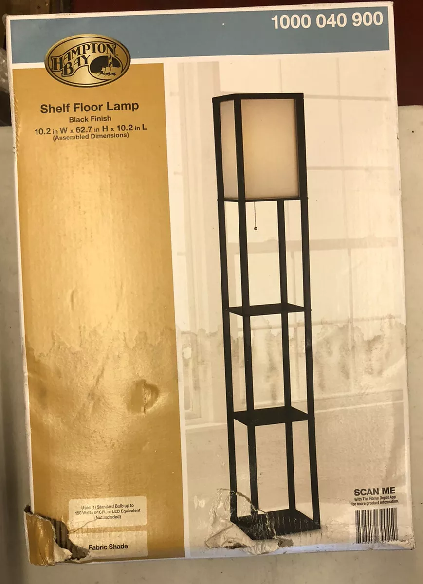 Hampton Bay Antique Black Shelf Floor Light Lamp with Ivory Fabric