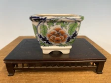 Hand Painted Multi Color Shohin Size Bonsai Tree Pot By Tojaku 3 1/8 By 2 1/4”