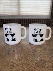 Vintage Glasbake Panda Bear Graphic Coffee Mug Cup 1970s Milk Glass 8 oz SET 2