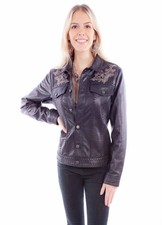 Scully Womens Classic Scroll Embroidery Black Leather Leather Jacket M
