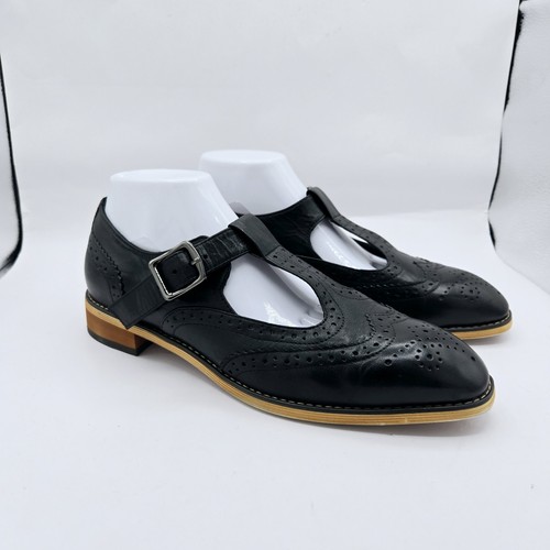 Mona Flying Women's Handmade Leather T Strap Mary Jane Wingtip Size US 10.5