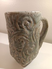 Vtg Art Studio Scribed Technique Matte Glaze Mug 12 oz. Signed.