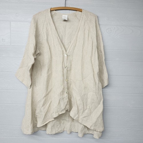 Match Point Leinen Tunika Oberteil Lagenlook Beige Langarmshirt Damen Größe S