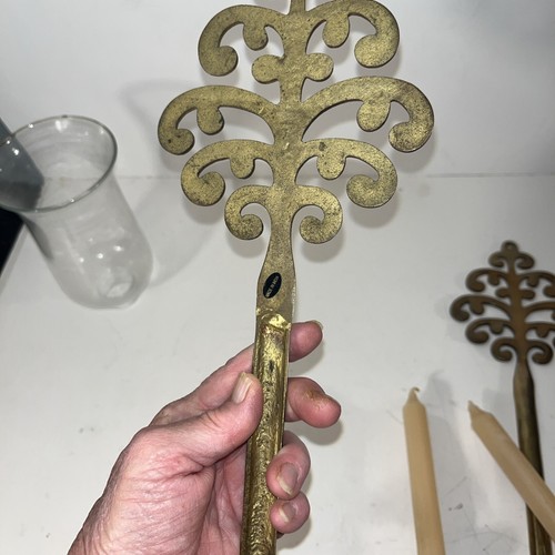 Vintage Messing VERZIERTER Kerzenhalter LEUCHTER Paar ROLLE Lebensbaum Design 18 Zoll - Bild 5 von 5