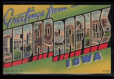 Postcard GREETINGS from Cedar Rapids, Iowa Large Letters Postcard Posted 1952