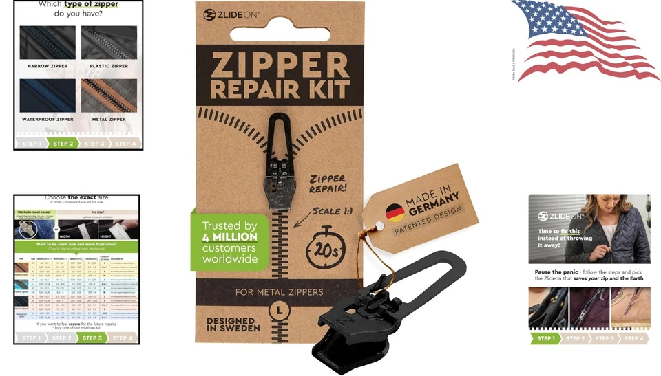 Universal Black Zipper Pull Replacement Slider - Fast Fix for Clothing & Bags - Image 2 of 4