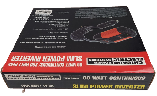 Chicago Electric Slim Power Inverter 80 Watt Continuous /200 Watt Peak 66944 - Picture 6 of 6
