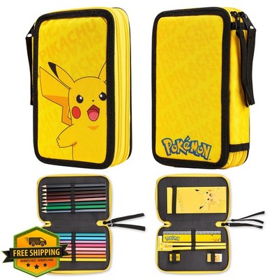 Pokemon Pencil Case for Boys Girls Pikachu Stationery Set with Colored Pencil...